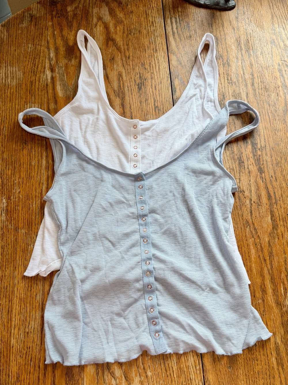 Free People Ribbed Snap-Front Tank Tops in Light Blue and Pale Pink